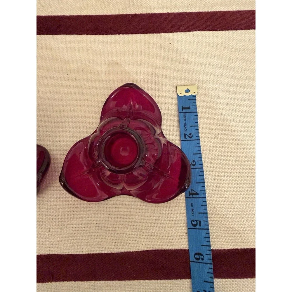 Vintage 1930s Ruby Red Duncan Miller Glass #71 American Leaf Candleholder Set